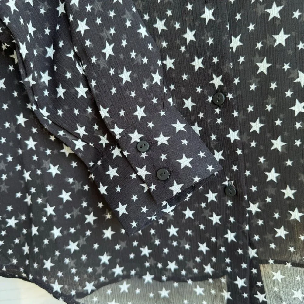 Love for Humanity Couture Button Down Shirt sz Small Stars Black w/ White Stars - Picture 5 of 10